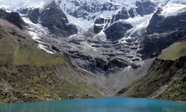 lagoon, lake, mountains, humantay, peru, andy, crystal, green, nature, lazur, mountain lake, rocks, snow, mirror, peace of mind, landscape, the glacier