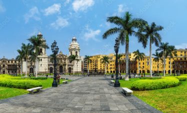 Panoramic view of Lima main square and cathedral church.