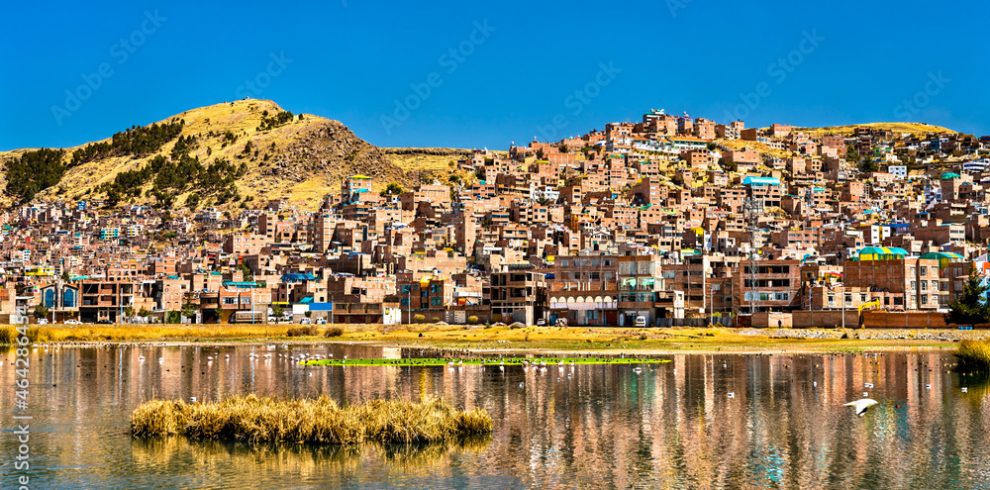 View of Puno from Lake Titicaca in Peru